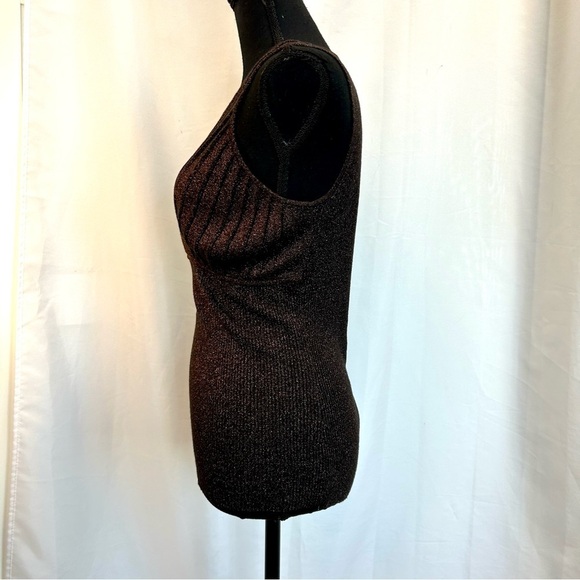 J Michaels metallic bronze brown glitter V-neck tank top knit blouse Sz L - Picture 3 of 11